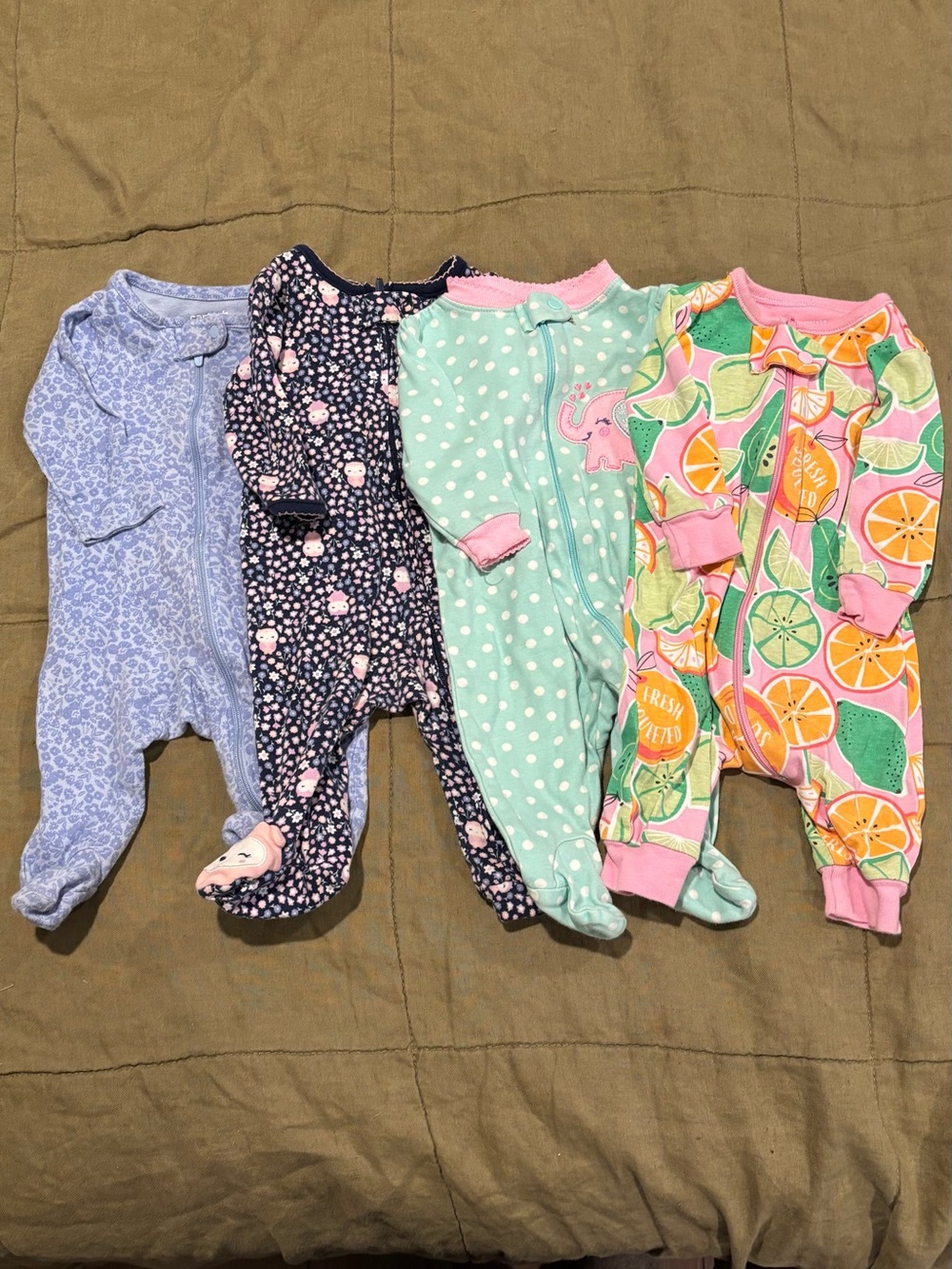 Assorted Girls' One-Piece Sleepers - Pastel Mix - 0-3m